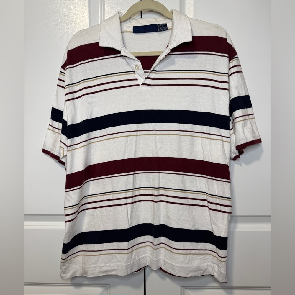 Aeropostale Men’s XL Striped Cotton Short Sleeve Polo Shirt Maroon Navy White